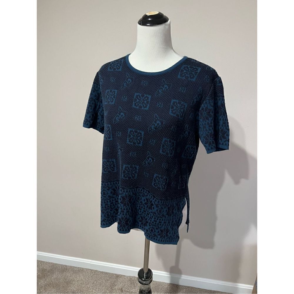 LAURA BIAGIOTTI women knit top T Shirt blue shirt sleeves crew neck size 12